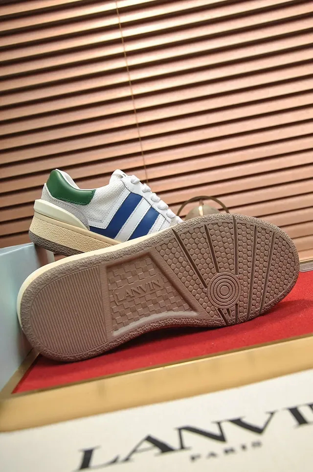 Lanvin Blanco Azul Malla Y Ante En Capas Rayas Laterales Contrastantes Zapatillas Lifestyle 4
