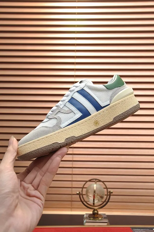 Lanvin Blanco Azul Malla Y Ante En Capas Rayas Laterales Contrastantes Zapatillas Lifestyle 6