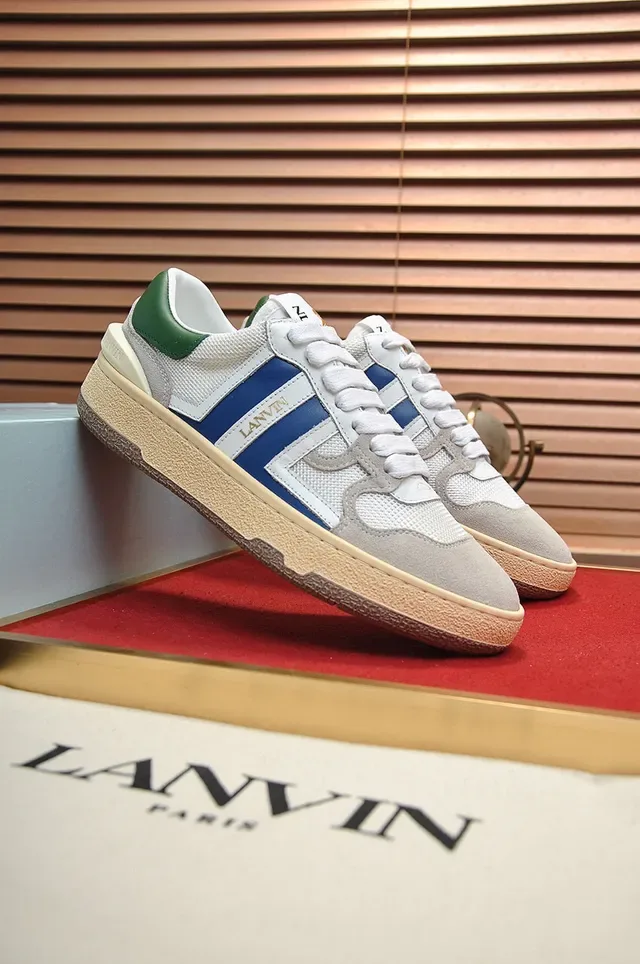 Lanvin Blanco Azul Malla Y Ante En Capas Rayas Laterales Contrastantes Zapatillas Lifestyle 8