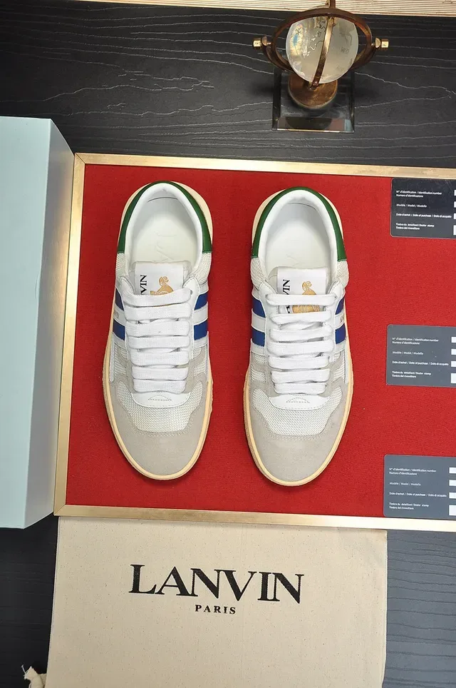Lanvin Blanco Azul Malla Y Ante En Capas Rayas Laterales Contrastantes Zapatillas Lifestyle 9