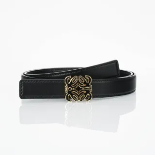 Loewe Anagram Belt حزام أسود ذهبي مشبك ضيق جلد