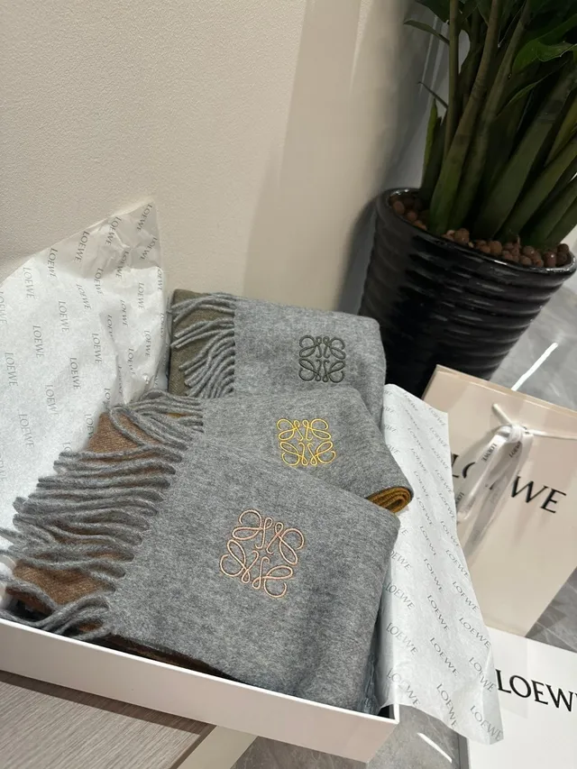 Loewe Anagram Embroidered Gray Cashmere Scarf 3