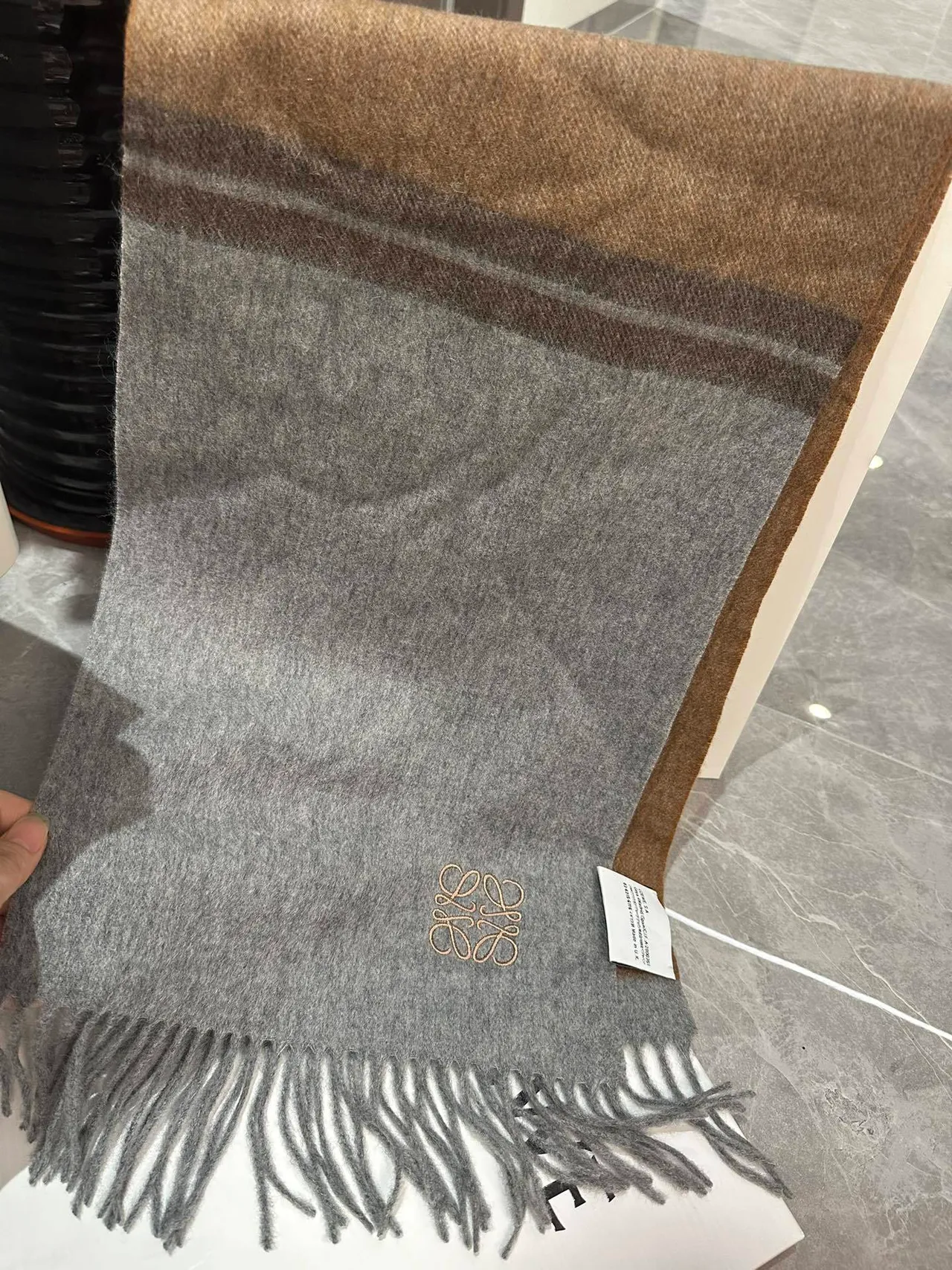 Loewe Anagram Embroidered Gray Cashmere Scarf 9