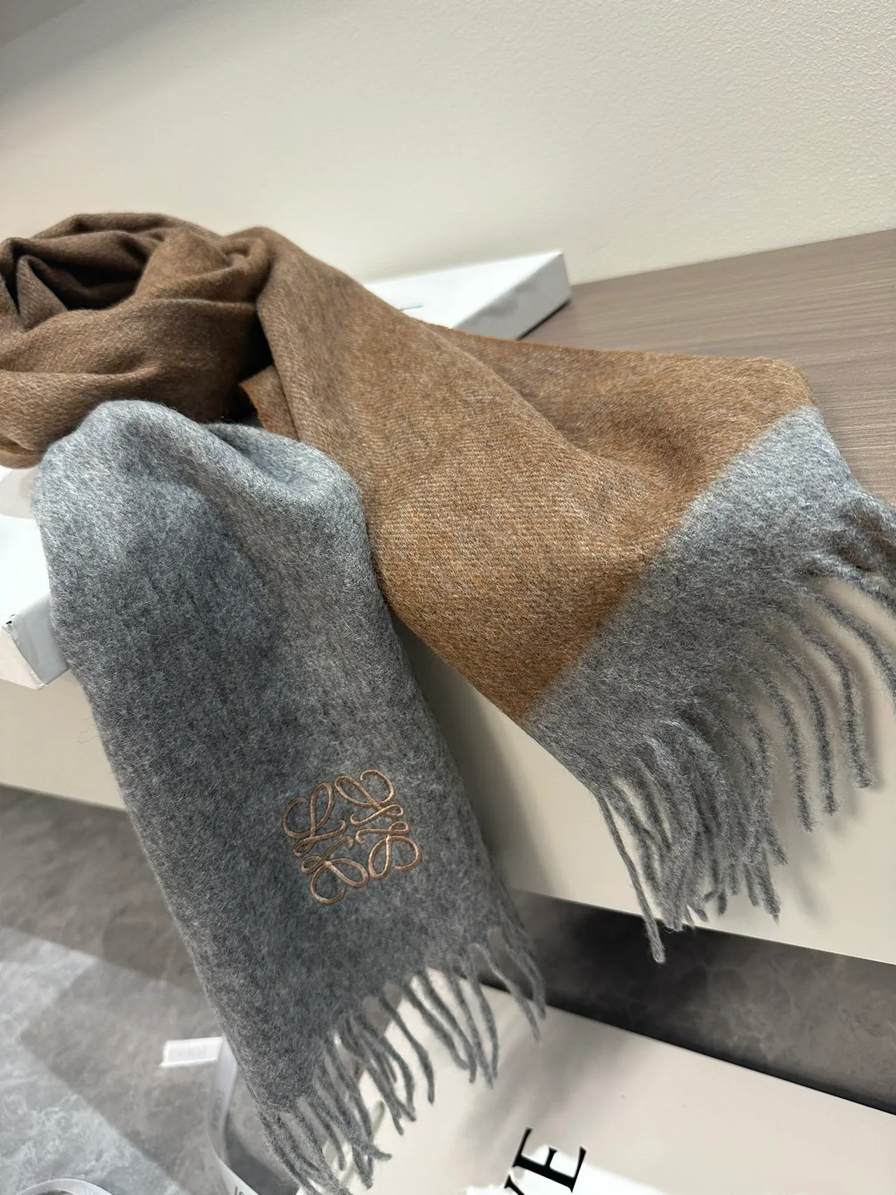 Loewe Anagram Embroidered Gray Cashmere Scarf 5