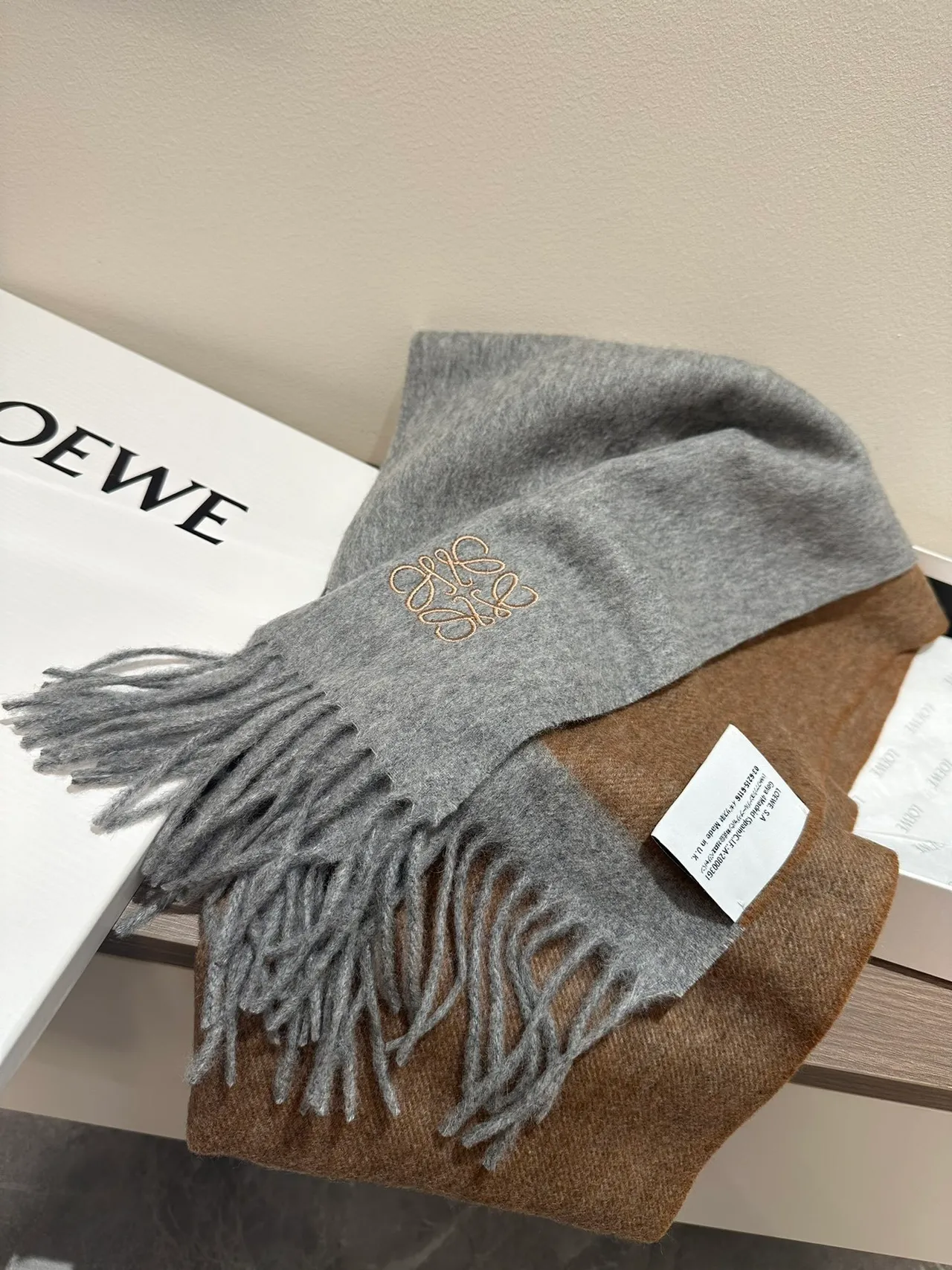 Loewe Anagram Embroidered Gray Cashmere Scarf 7