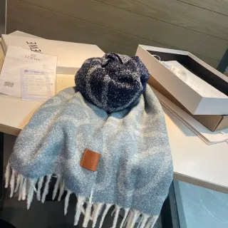 Loewe Anagram Patch وشاح الكشمير أزرق رمادي مختلط