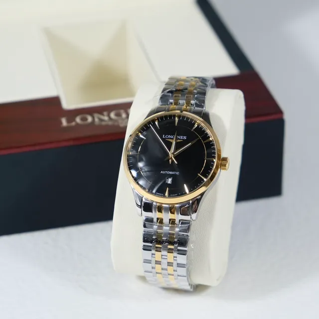 Longines Automatic Two-Tone Stainless Steel and Gold-Tone Black Dial Mechanical Watch 6