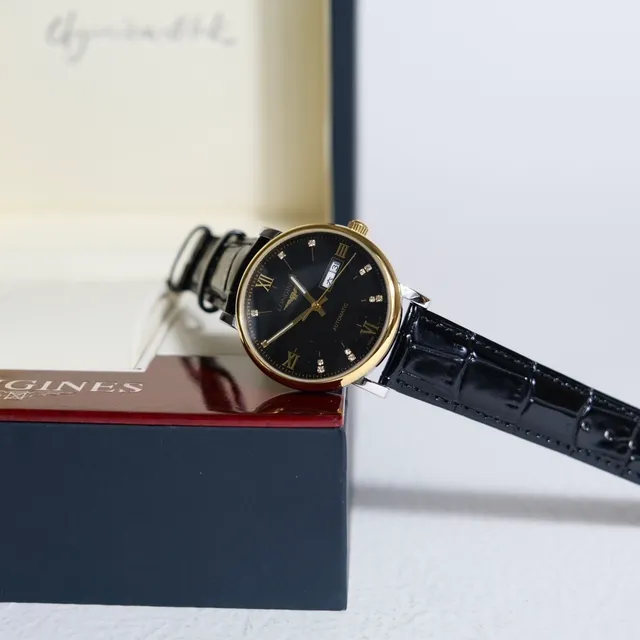 Longines Black Gold Case Diamond Hour Markers Mechanical Watch 3