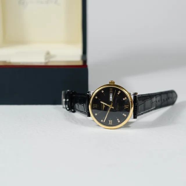 Longines Black Gold Case Diamond Hour Markers Mechanical Watch 4
