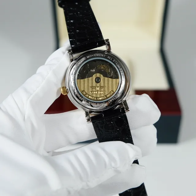 Longines Black Gold Case Diamond Hour Markers Mechanical Watch 6