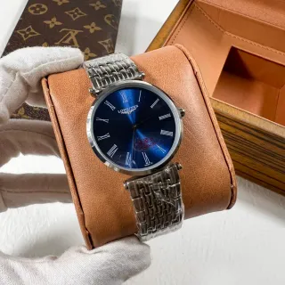 Longines नीला चांदी गोल केस सनबर्स्ट डायल Quartz वॉच