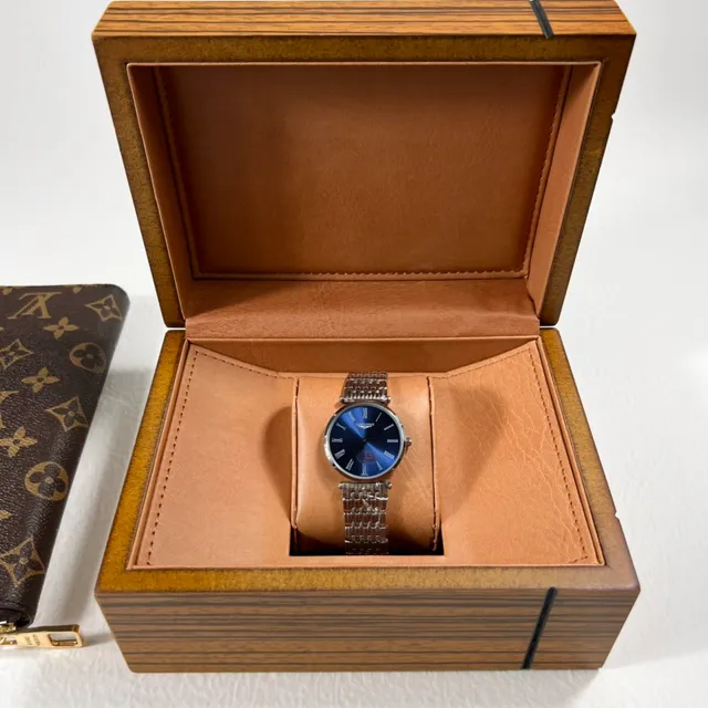 Longines नीला चांदी गोल केस सनबर्स्ट डायल Quartz वॉच 2