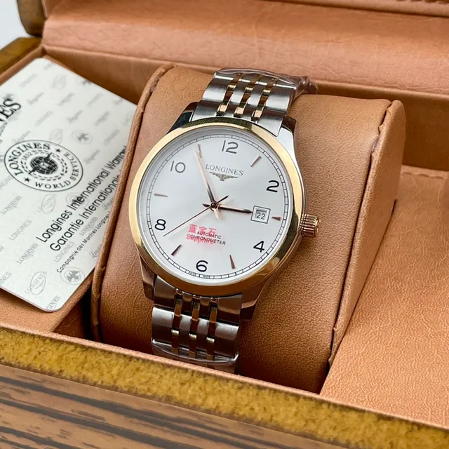 Longines 银金双色不锈钢白色表盘机械腕表 2