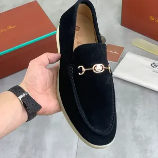 Loro Piana Horsebit Loafer Black Suede Cream Sole Loafers