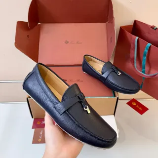 Loro Piana লোফার কালো সাদা পেবল্ড লেদার নটেড স্ট্র্যাপ লোফার