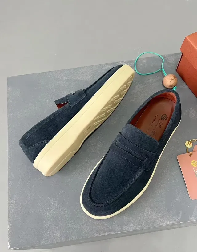 Loro Piana নেভি বেইজ সুয়েড পেনি স্ট্র্যাপ লোফার 4