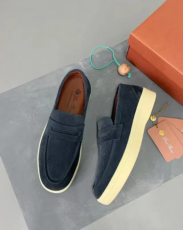 Loro Piana নেভি বেইজ সুয়েড পেনি স্ট্র্যাপ লোফার 5