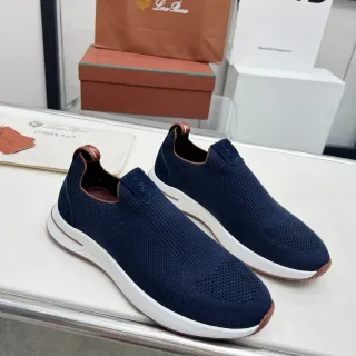 Loro Piana 海军棕针织套脚镂空鞋头生活方式运动鞋