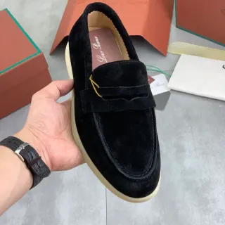 Loro Piana Penny Loafer Black Beige Suede Strap Loafer