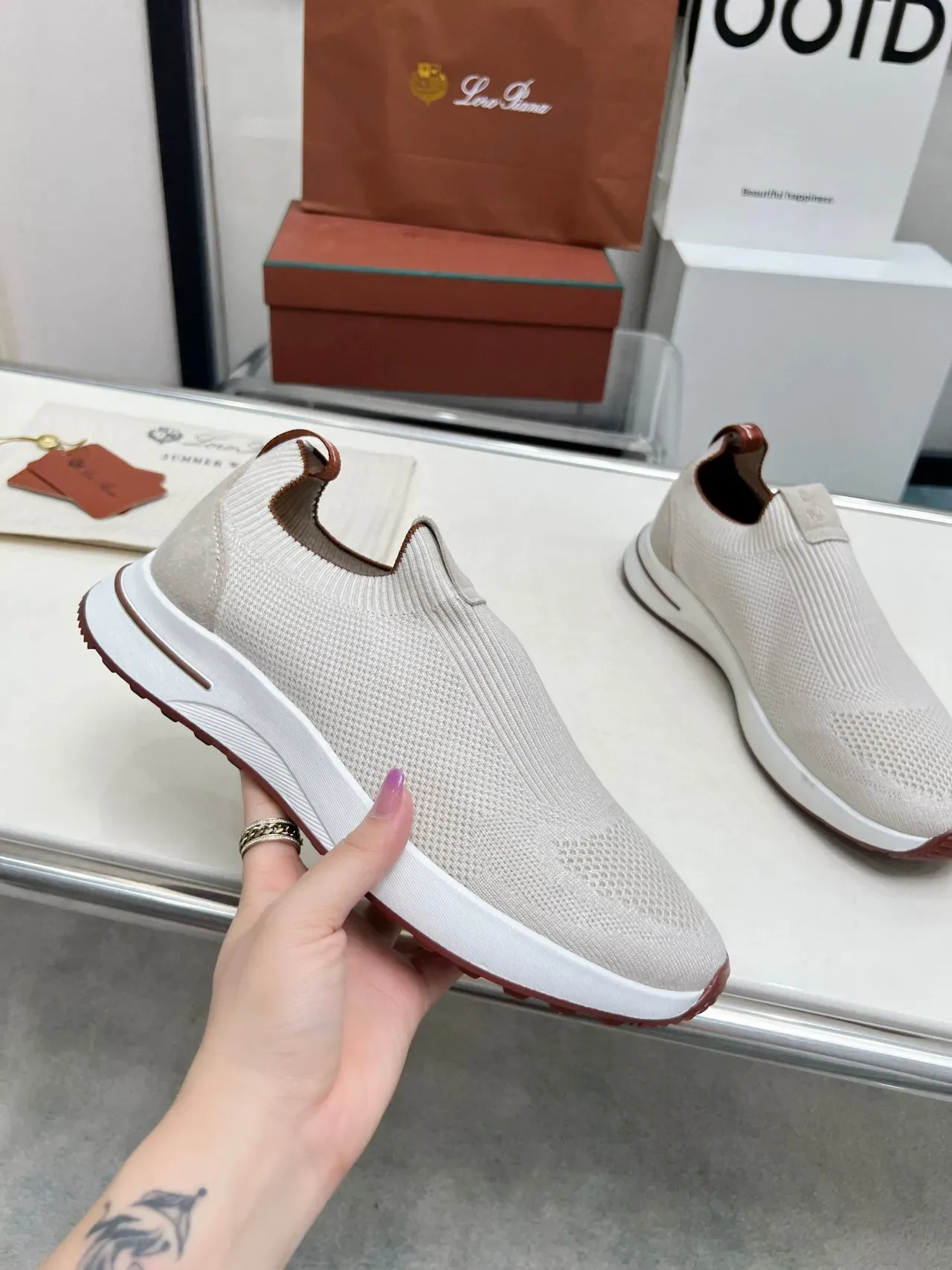 Loro Piana Summer Walk অফ-হোয়াইট নিট স্লিপ-অন লাইফস্টাইল স্নিকার 2