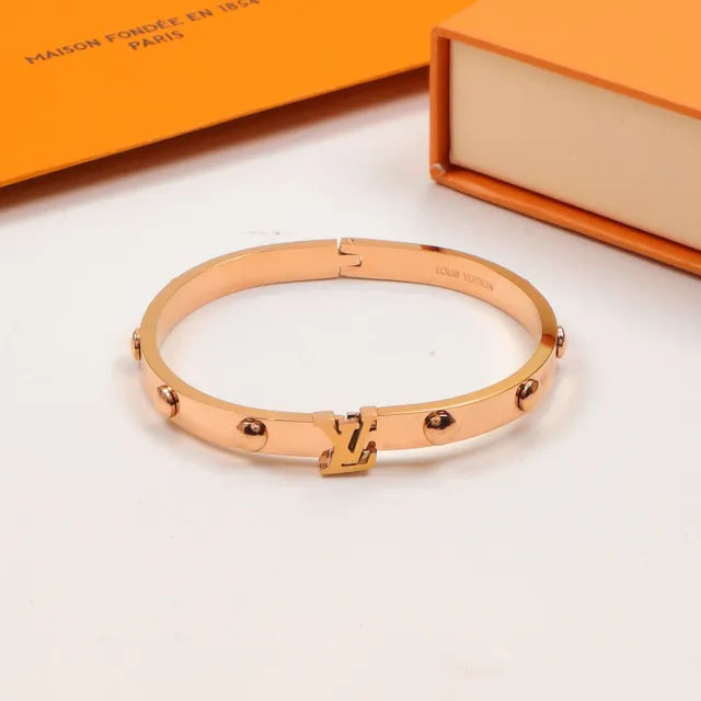 Louis Vuitton Bangles Silver Gold Hinged Bangle Monogram Clasp Bracelet 4