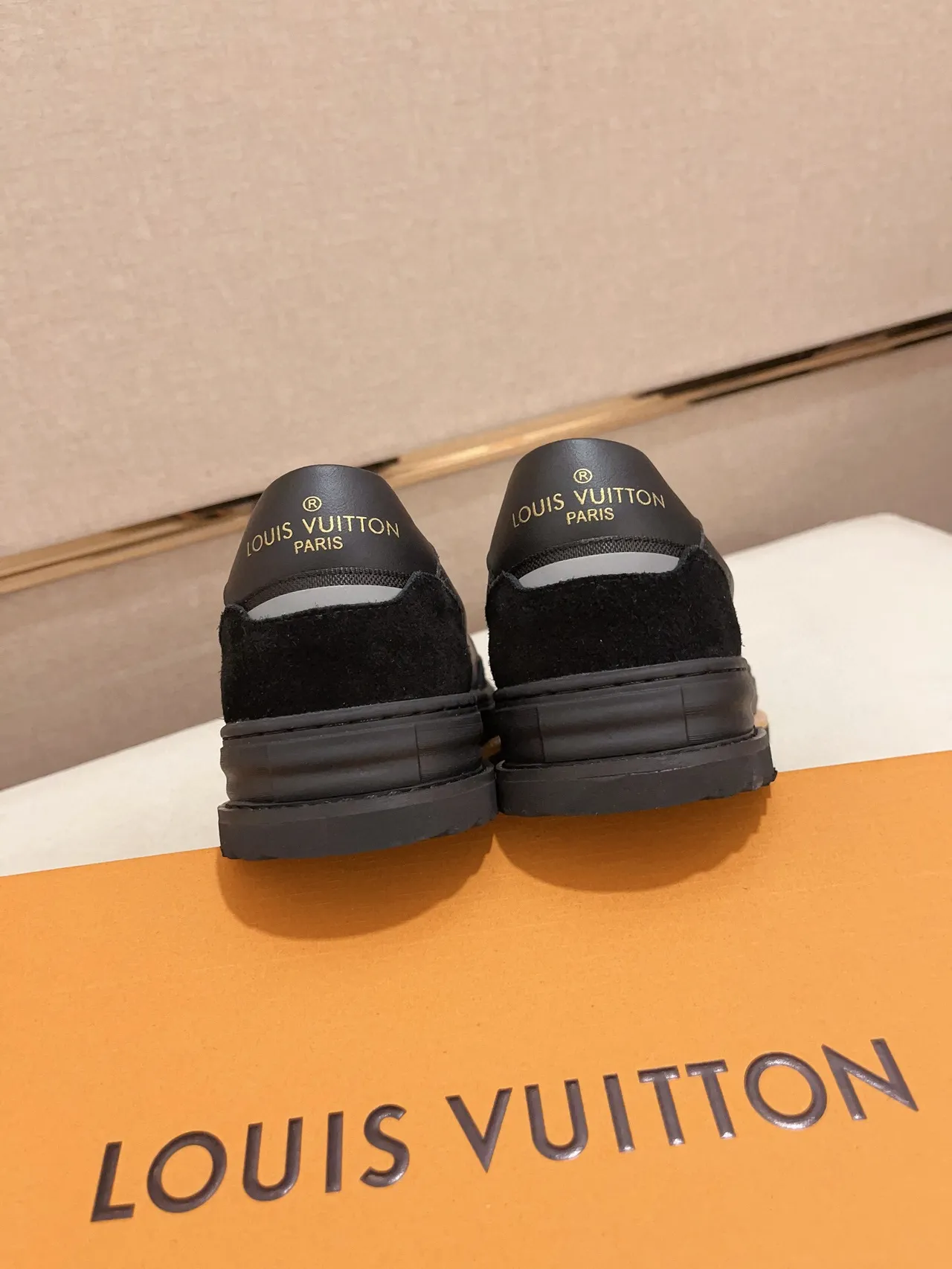 Louis Vuitton Black Beige Monogram-Embossed Leather Suede Toe Cap Loafer 8