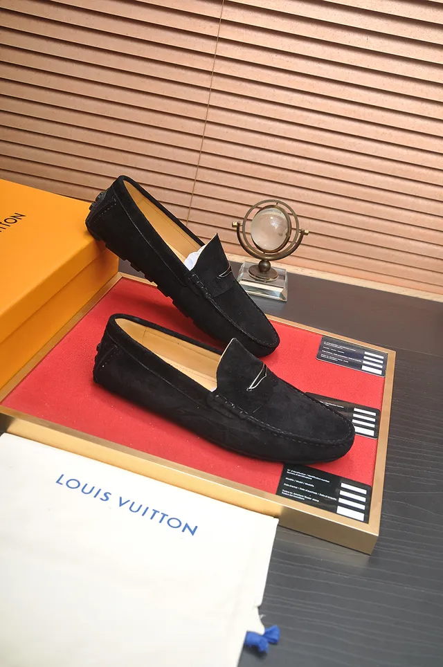 Louis Vuitton Camurça Preto Bege Superior Penny Silhueta Mocassim 4