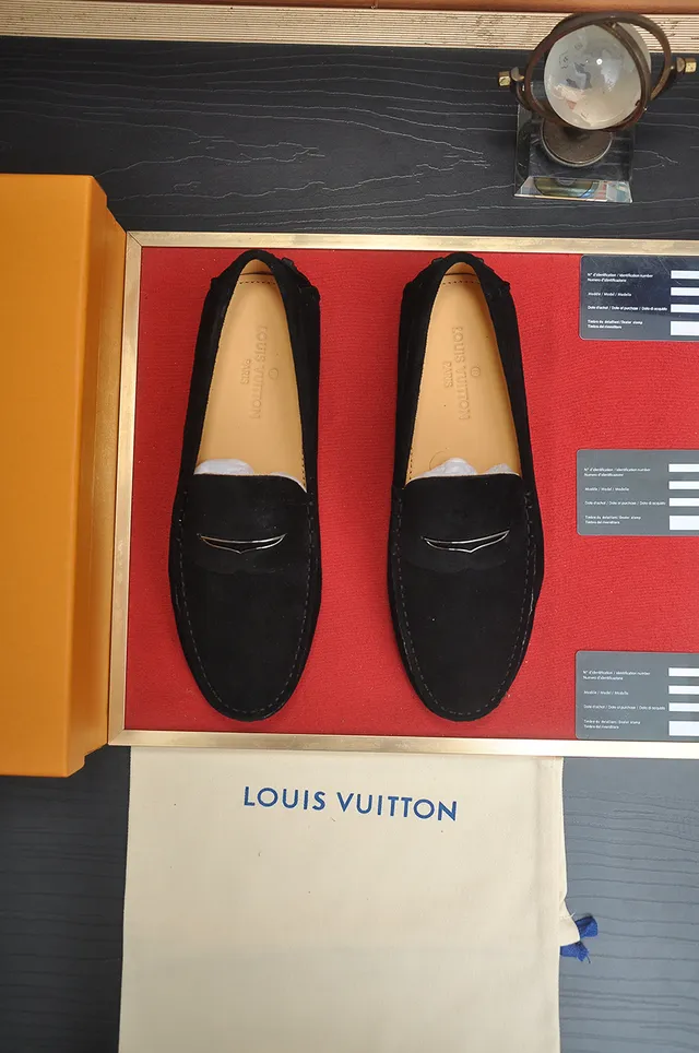 Louis Vuitton Camurça Preto Bege Superior Penny Silhueta Mocassim 5
