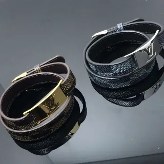 Louis Vuitton سوار أسود ذهبي متعدد اللفات كانفاس مونوغرام