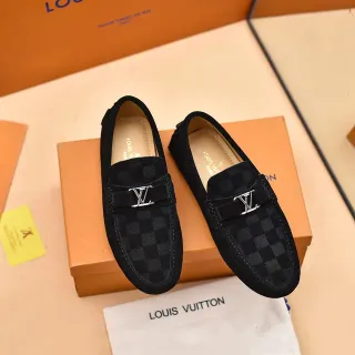 Louis Vuitton Black Gray Checkered Damier-Patterned Upper Suede-Like Texture Loafer