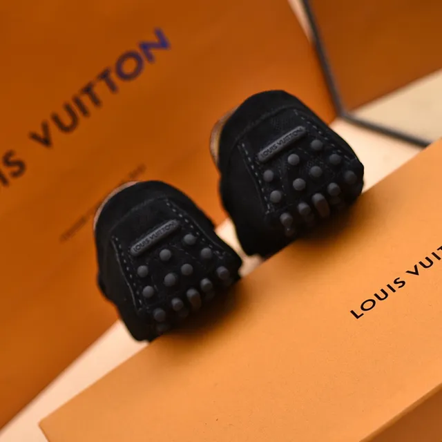 Louis Vuitton أسود رمادي شبكي Damier-Patterned الجزء العلوي نسيج مشابه للسويدي Loafer 3