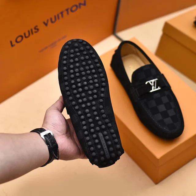 Louis Vuitton أسود رمادي شبكي Damier-Patterned الجزء العلوي نسيج مشابه للسويدي Loafer 5