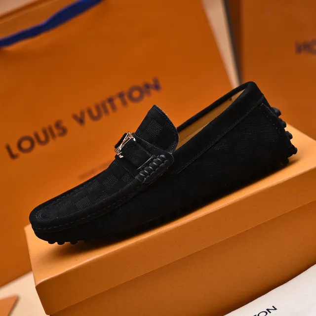 Louis Vuitton أسود رمادي شبكي Damier-Patterned الجزء العلوي نسيج مشابه للسويدي Loafer 6