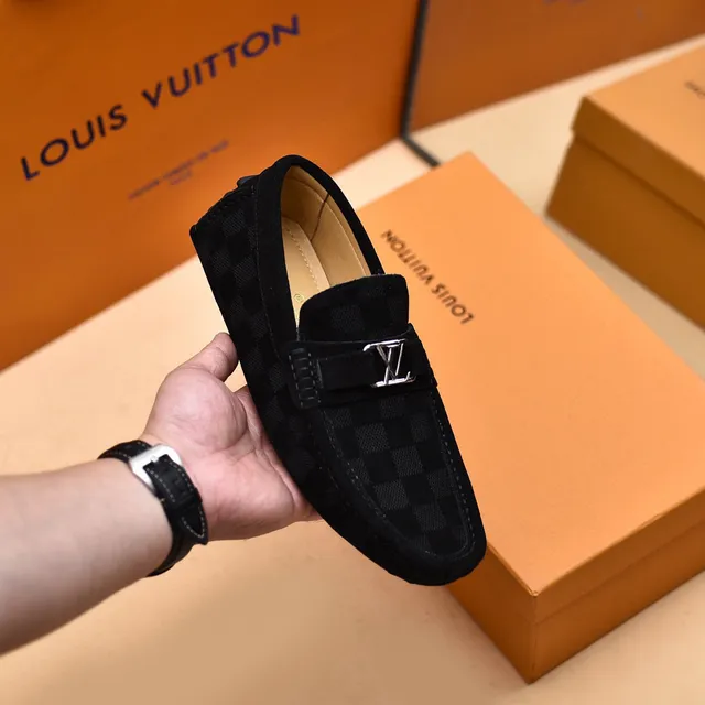 Louis Vuitton أسود رمادي شبكي Damier-Patterned الجزء العلوي نسيج مشابه للسويدي Loafer 7
