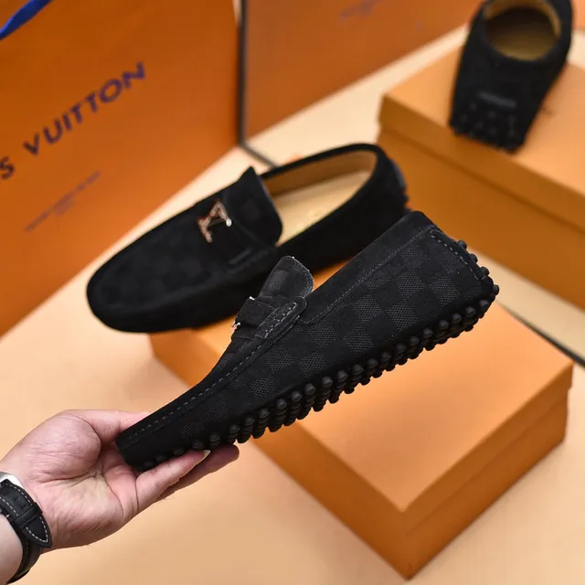 Louis Vuitton أسود رمادي شبكي Damier-Patterned الجزء العلوي نسيج مشابه للسويدي Loafer 8