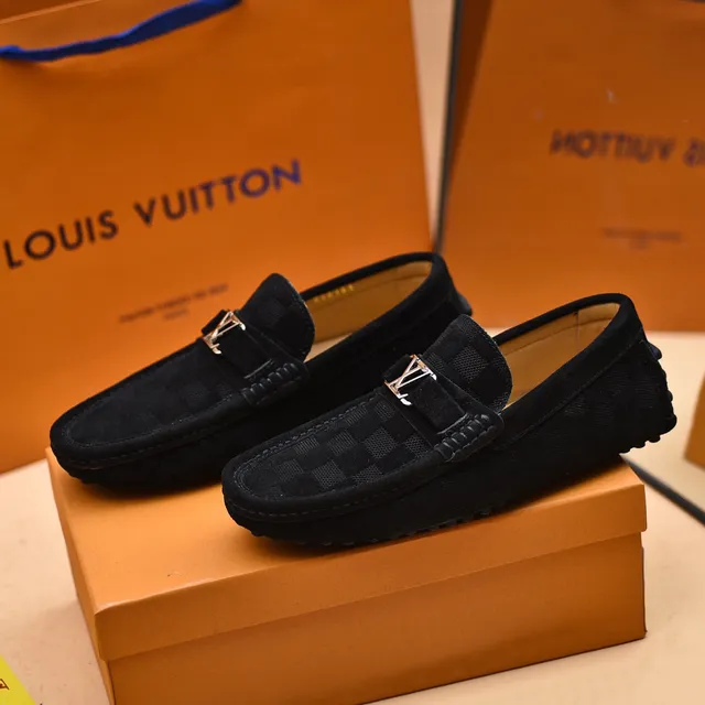 Louis Vuitton أسود رمادي شبكي Damier-Patterned الجزء العلوي نسيج مشابه للسويدي Loafer 9