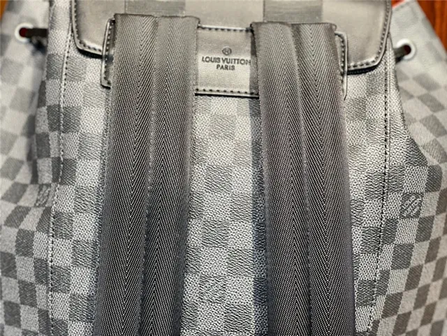 Louis Vuitton Preto Cinza Damier Graphite Lona Solapa de Couro Mochila Casual 3