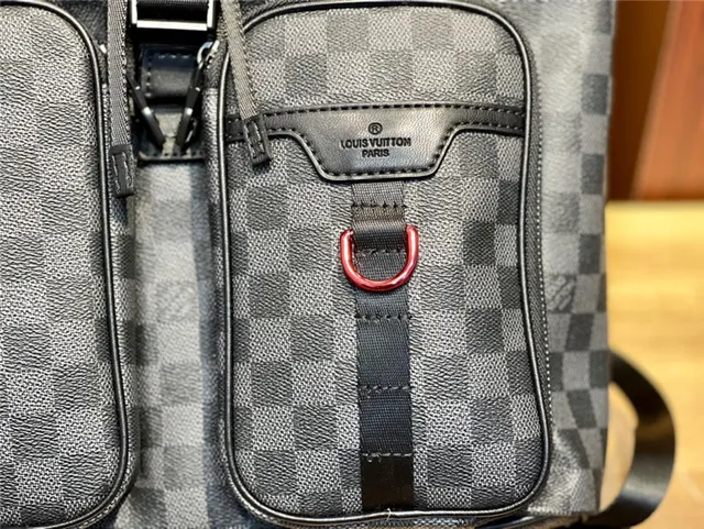 Louis Vuitton Preto Cinza Damier Graphite Lona Solapa de Couro Mochila Casual 4