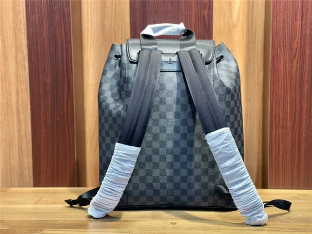 Louis Vuitton Preto Cinza Damier Graphite Lona Solapa de Couro Mochila Casual 6