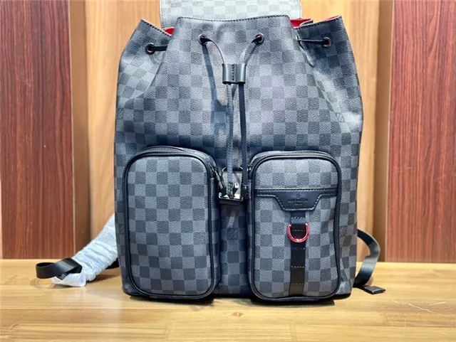 Louis Vuitton Preto Cinza Damier Graphite Lona Solapa de Couro Mochila Casual 7