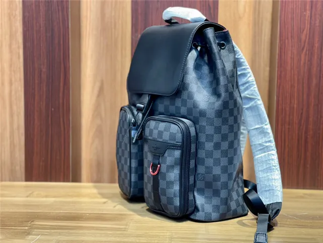 Louis Vuitton Preto Cinza Damier Graphite Lona Solapa de Couro Mochila Casual 8
