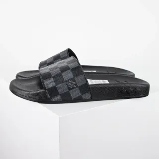 Louis Vuitton 黑色灰色 达米埃 石墨 格子带 模制橡胶 鞋底 拖鞋