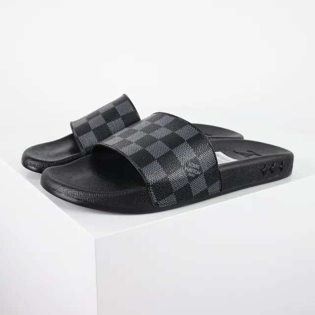 Louis Vuitton 黑色灰色 达米埃 石墨 格子带 模制橡胶 鞋底 拖鞋 2