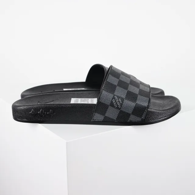 Louis Vuitton 黑色灰色 达米埃 石墨 格子带 模制橡胶 鞋底 拖鞋 3