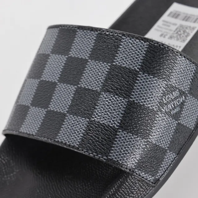 Louis Vuitton 黑色灰色 达米埃 石墨 格子带 模制橡胶 鞋底 拖鞋 6