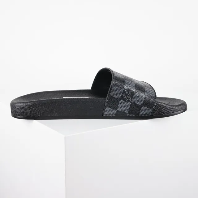 Louis Vuitton 黑色灰色 达米埃 石墨 格子带 模制橡胶 鞋底 拖鞋 7