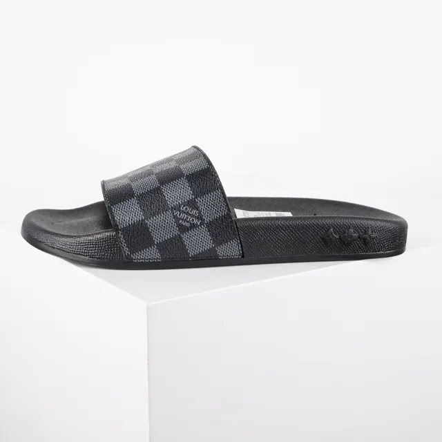 Louis Vuitton 黑色灰色 达米埃 石墨 格子带 模制橡胶 鞋底 拖鞋 9