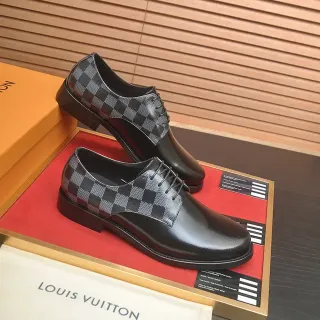 Louis Vuitton काला भूरा पॉलिश्ड लेदर Damier चेक कैनवास पैनल्स ऑक्सफोर्ड जूते