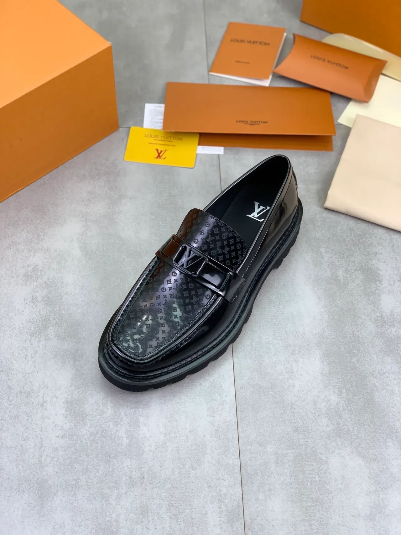 Louis Vuitton Black Patent Leather Monogrammed Vamp Loafer 4