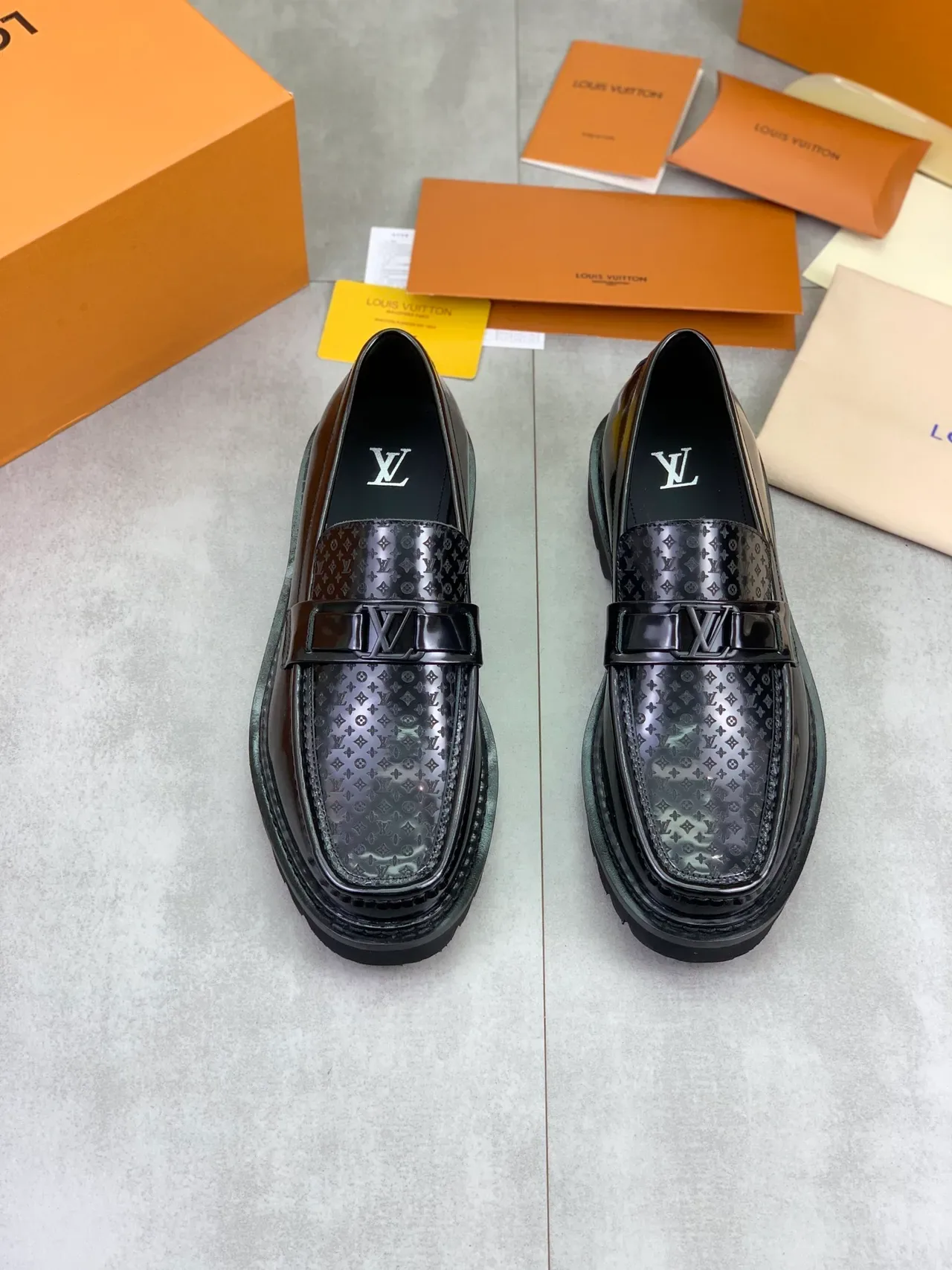 Louis Vuitton Black Patent Leather Monogrammed Vamp Loafer 5